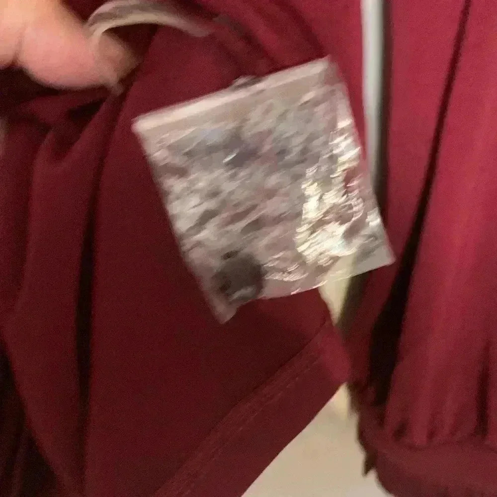 Karl Lagerfeld Maroon, Long Sleeve Blouse  w Ruffled Sleeves, Loose Fitting - Picture 6 of 11